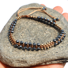 3.5MM Hematite Beaded Micro Macrame Bracelet ~ Handmade Crystal Healing Jewelery