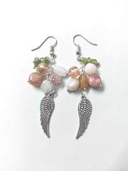 Boho Angel Wing Gemstone Drop Earrings – Moonstone, Sunstone, Peridot