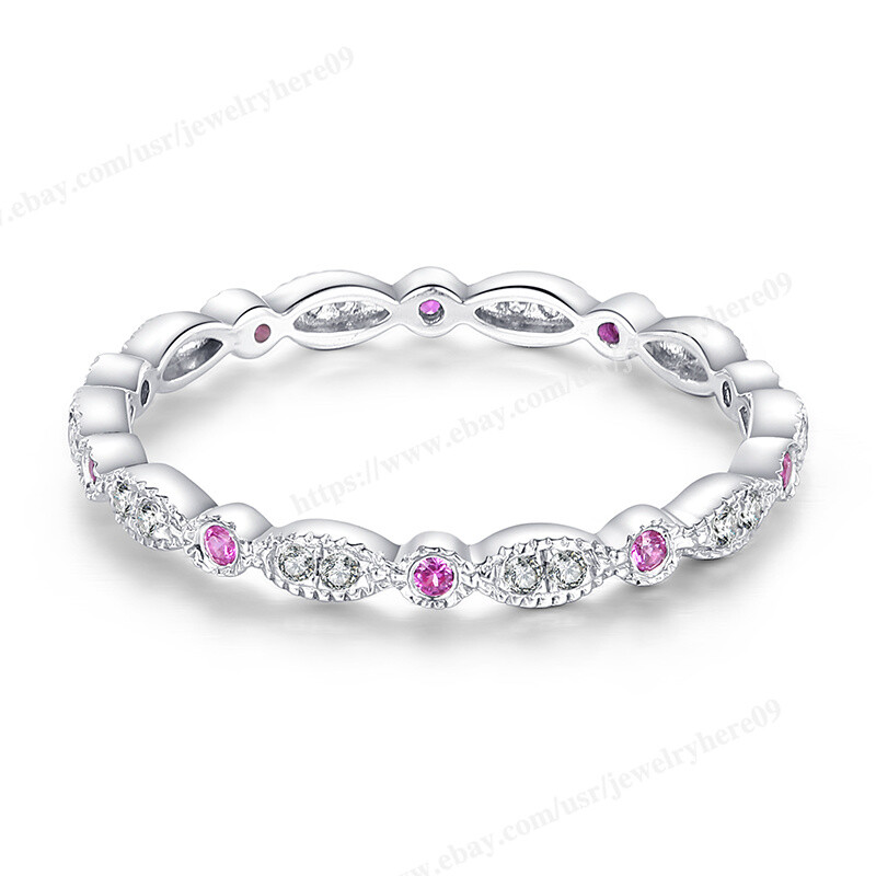 Solid 10K White Gold Rubies Ring Minimalist 0.25carat Band Diamond Party Jewelry