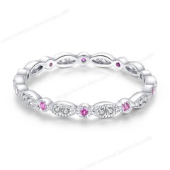 Solid 10K White Gold Rubies Ring Minimalist 0.25carat Band Diamond Party Jewelry