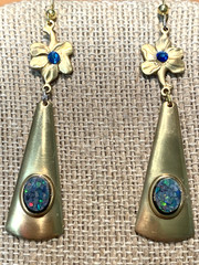 NEW LISTING* HANDCRAFTED VTG. ART DECO- AUSTRALIAN MOSAIC OPAL DROP EARRINGS-NEW