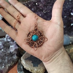 Amulet of Mara Inspired Pendant Necklace, Handmade Copper Wire Wrapped Turquoise