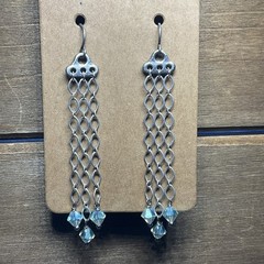 2 3/4inch Long Handmade Rain Cloud Dangle Earrings Pewter and Preciosa Beads