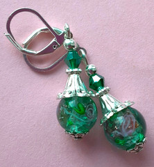teal green LAMPWORK LIGHT WEIGHT DROP earring SP LEVERBACK handcrafted XLW