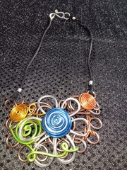 Multicolored Handmade Artsy Aluminum Wire Design Pendant Necklace Satin Cord
