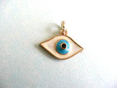 RHODIUM GOLD TRADITIONAL BLUE EVIL EYE PROTECTIVE LUCKY CHARM PENDANT