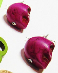 Halloween Skull Purple Charm Pierced Earrings Sterling Silver .925 Hooks
