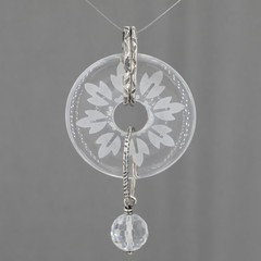 Retired Silpada Sterling Silver Etched Rock Crystal Quartz Circle Pendant S1954