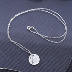 18”, vintage sterling silver 925 circle chain necklace tag pendant “I love you”