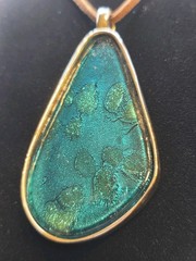 Artisan Blue Glass Bezel Set Teardrop Statement Pendant Necklace 34 Inches