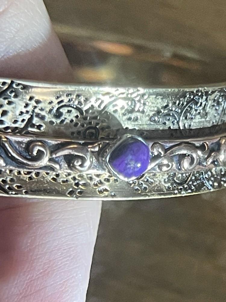 Barse 925 Silver Copper Purple Turquoise Spinner Bangle Bracelet 8”
