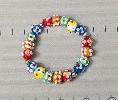 Lampwork Glass Floral Beads Colorful Stretch Bracelet Red Orange Green Blue 7″