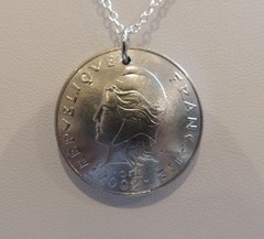 French Polynesian coin necklace 20 Francs 2002 domed
