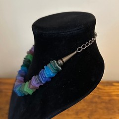 Handmade Sea Glass Bead Necklace Blue Green Purple Matte Disk 18 Inch Adjustable