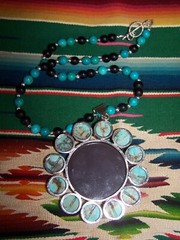 XLarge Turquoise Lady Virgin Of Guadalupe Mother Mary Beaded Pendant Necklace