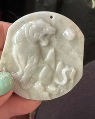 Gray Lavender Tiger Jade Pendant Certified Good Luck Wealth Cloth Cord 60mm