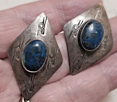 Sterling Native Alaska Hand Wrought CAB Arctic OPAL Pierced Earrings 925 PRIM