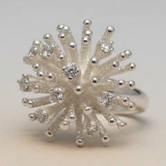 Genuine Sterling Silver Ring Hedgehog Solid 925 With CZ Handmade Empress