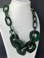 Chunky Lucite Chain Link Necklace Green Marbled Swirl Modernist Statement