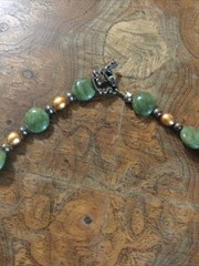 Sterling Silver Green Gemstone Freshwater Pearl Artisan Beaded Necklace Handmade
