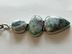 Artisan Sterling Peruvian Opal Boho Statement Necklace 18” Rope Chain Greens