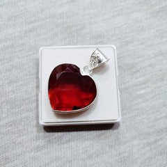 Red Garnet Heart Gemstone Pendant Silver Jewelry Handmade Cut Pendant 1″Piece