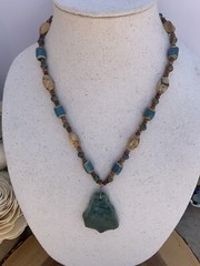 Artisan Gemstone and Ceramic Bead Statement Necklace with Large Slab Pendant C4