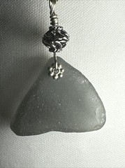Sea Glass Grey Necklace Silver Plated Ball Chain 18” W/Extender Antiqued Bead