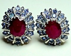 BEAUTIFUL! NATURAL RUBY 13.00 ct,TANZANITE EARRINGS 925 STERLING SILVER.
