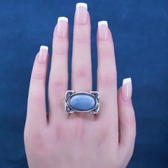Size 9, Vintage sterling silver handmade statement ring with denim Lapis lazuli
