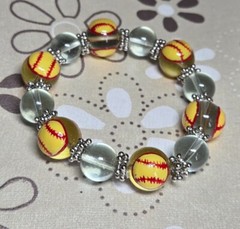 Softball Bracelet Sport Jewelry Yellow Softball Tennis Team Color Handmade