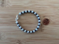 New Pearl, Sapphire & Sterling Silver Handmade Bracelet 7 1/4 to 7 3/4 in. -B665