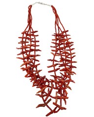 Rosita Kaamasee, Fetish Necklace, Coral, 4 Strands, Zuni Made, 26”