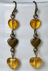 Bronze and Golden Yellow Heart Charm Dangle Earrings. Love. Romance.