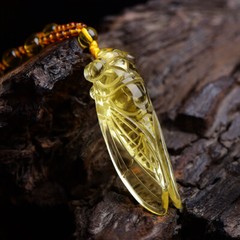 Natural Topaz Handcarved Gold Cicada Necklace Pendant for Women’s Birthday Gift