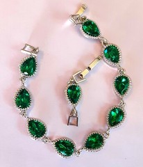 Green DROPS FACETED CRYSTAL BRACELET w EXTENDER Gift Box SILVER TONE #TB12