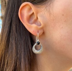 Lightweight Boho Bohemian Silver Black Zircon Fluted Crescent Dangle Earrings