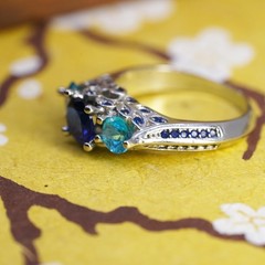 Size 6, vintage Sterling 925 silver handmade engagement ring sapphire and topaz