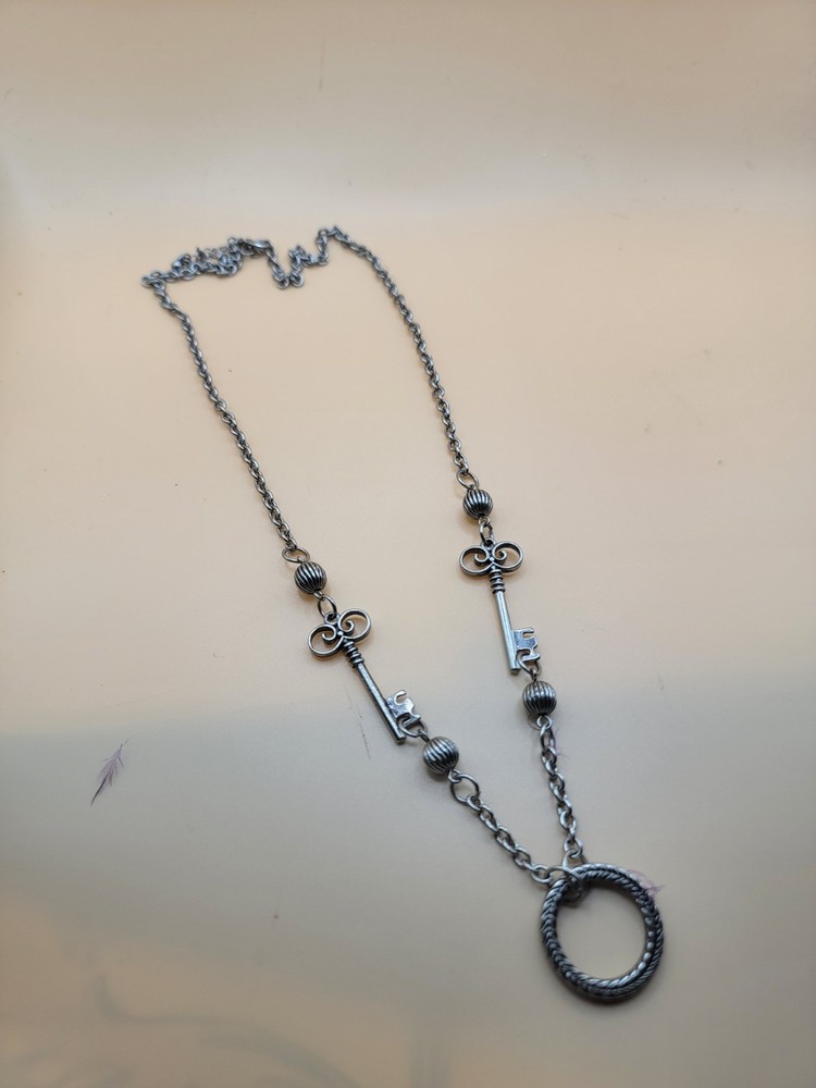 Artisan hand crafted silver antique style key link charm Necklace fancy Ring