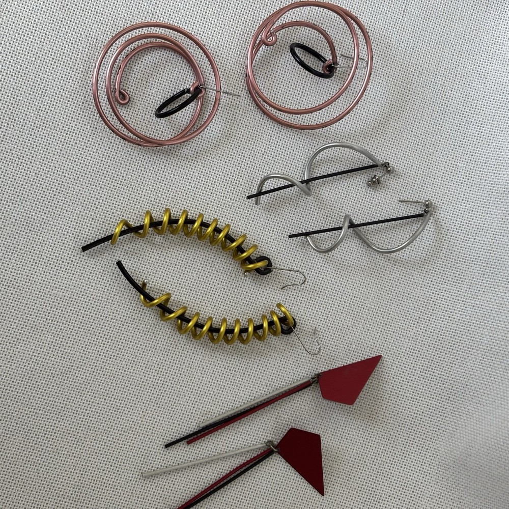 Set Of 4 Pairs Of Aluminum Dangle Earrings Artisan Made 1980’s