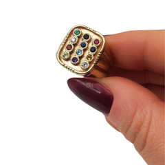 Hoshen Multi Colored Stones Jewish Men’s Ring In 14K Yellow Gold Solid Jewelry