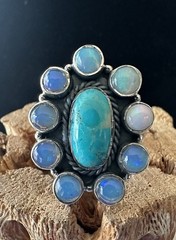 Sterling Silver Native American SW Kingman Turquoise Natural Ethiopian Opal Ring