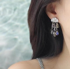 Cloud And Raindrops Earrings For Women, Sterling Silver Dangle Earrings.