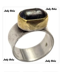Jody Ochs 22kgold Sterling silver Pearl Abstract Wide Band Ringsz7.75