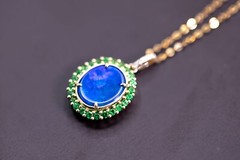 N1 Australian Black Opal Halo Tsavorite Diamond Pendant ONLY 18k Yellow Gold