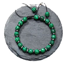 djustable Handmade Malachite Stone Bracelet Natural Healing Crystal Braided Rope