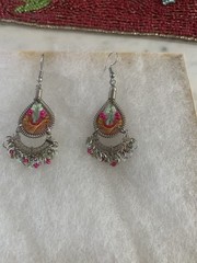 Handcrafted Native Design Beaded Threaded Fringe Hook Drop Dangle Earrings