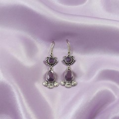 Amethyst Dangle Earrings Handmade Antique Silver Boho Style Jewelry Gift