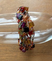 Handcrafted Multistrand Glass Beaded Bracelet Copper Tone Clasp Boho 8”