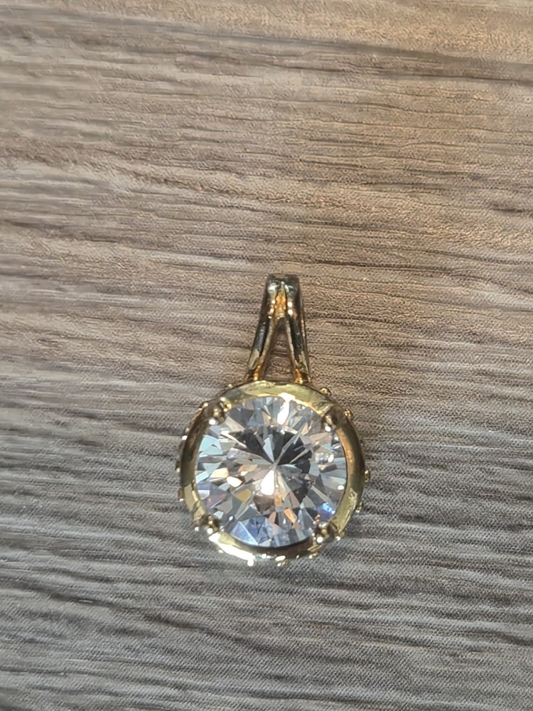Round Cubic Zirconia Yellow Gold Sterling Silver Pendant Bezel Setting Charm